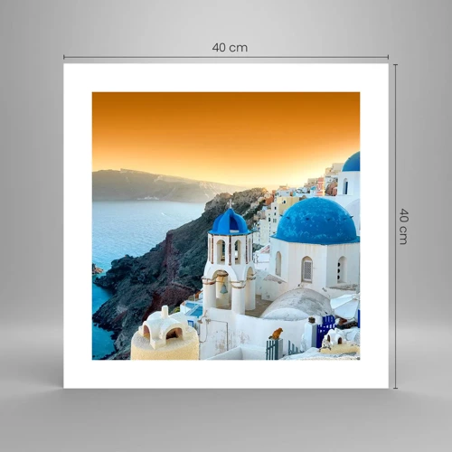 Poster - Santorini - genesteld tegen de rotsen - 40x40 cm