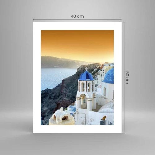 Poster - Santorini - genesteld tegen de rotsen - 40x50 cm