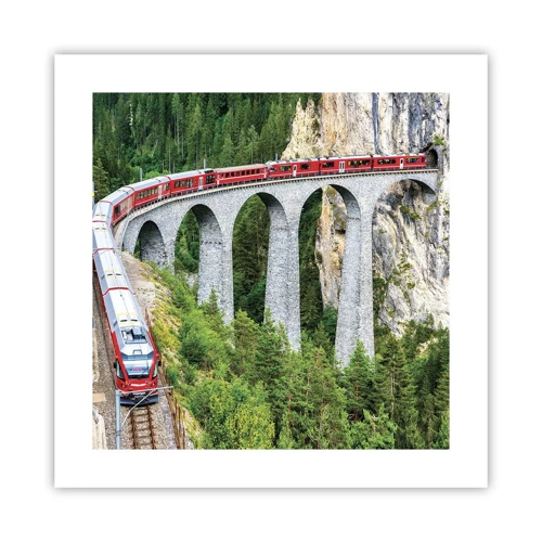 Poster - Spoorlijn voor uitzicht op de bergen - 40x40 cm