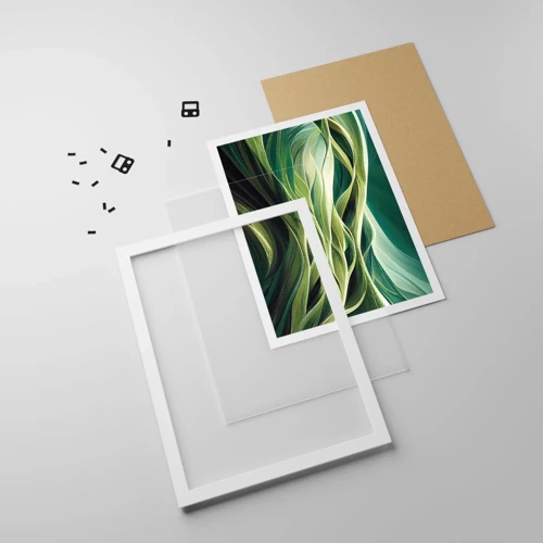 Poster in een witte lijst - Abstract groen spel - 30x40 cm