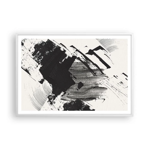 Poster in een witte lijst - Abstractie – expressie van zwart - 100x70 cm