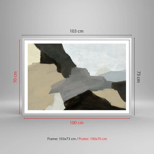 Poster in een witte lijst - Abstractie: het kruispunt van grijs - 100x70 cm