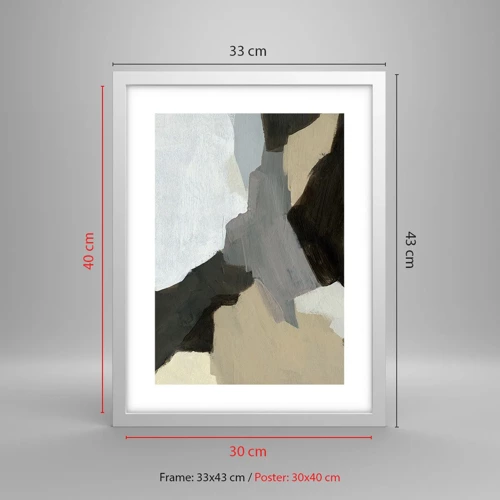 Poster in een witte lijst - Abstractie: het kruispunt van grijs - 30x40 cm
