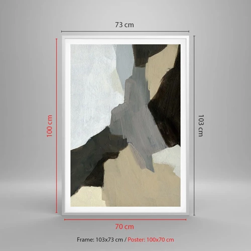 Poster in een witte lijst - Abstractie: het kruispunt van grijs - 70x100 cm