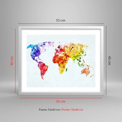 Poster in een witte lijst - Alle kleuren van de wereld - 50x40 cm