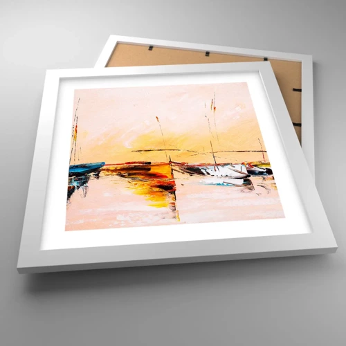 Poster in een witte lijst - Avond in de jachthaven - 30x30 cm