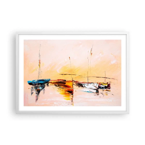 Poster in een witte lijst - Avond in de jachthaven - 70x50 cm