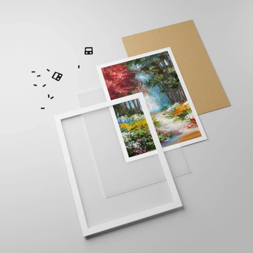 Poster in een witte lijst - Bostuin, bloemenbos - 40x50 cm