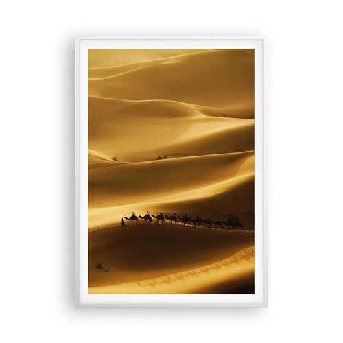 Poster in een witte lijst - Caravan in de woestijngolven - 70x100 cm