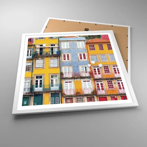 Poster in een witte lijst - De kleuren van de oude stad - 60x60 cm