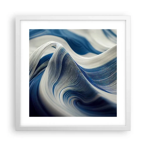 Poster in een witte lijst - De vloeibaarheid van blauw en wit - 40x40 cm