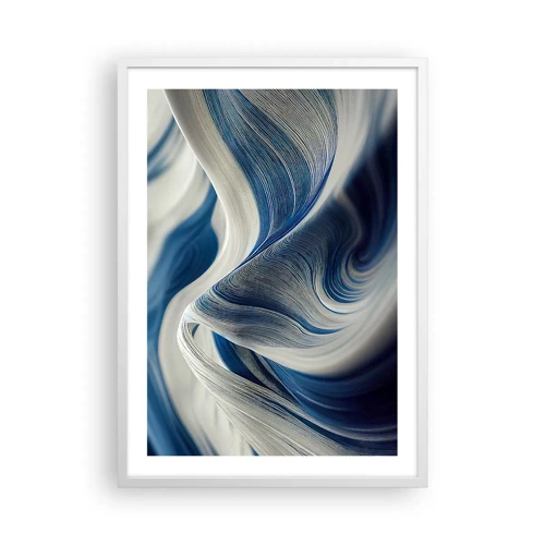 Poster in een witte lijst - De vloeibaarheid van blauw en wit - 50x70 cm