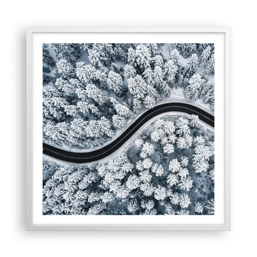 Poster in een witte lijst - Door het winterbos - 60x60 cm