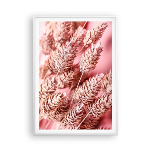 Poster in een witte lijst - Een bloemencascade in roze - 70x100 cm