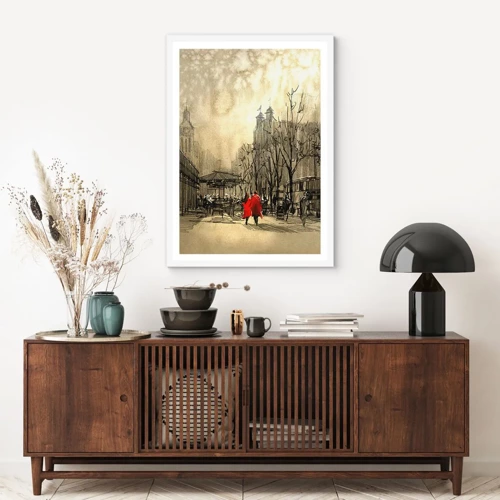 Poster in een witte lijst - Een date in de Londense mist - 50x70 cm