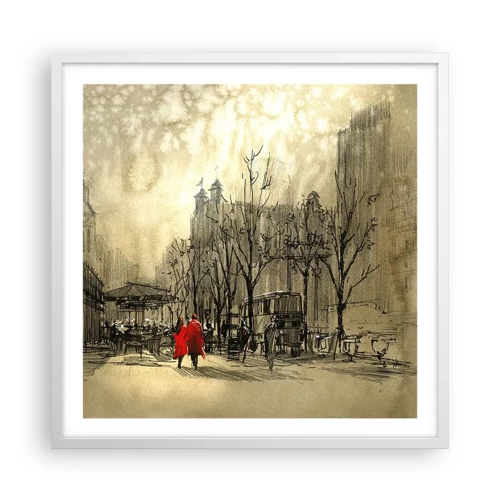 Poster in een witte lijst - Een date in de Londense mist - 60x60 cm