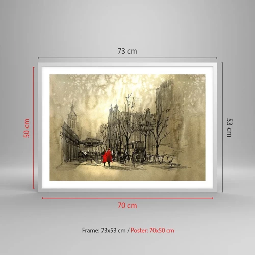 Poster in een witte lijst - Een date in de Londense mist - 70x50 cm