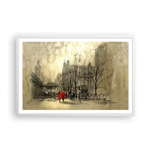 Poster in een witte lijst - Een date in de Londense mist - 91x61 cm