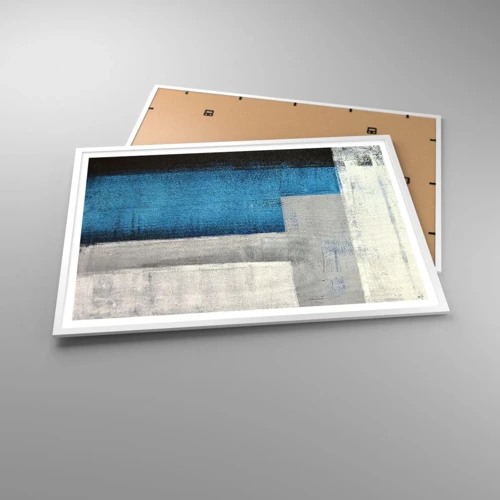 Poster in een witte lijst - Een poëtische compositie van grijs en blauw - 100x70 cm