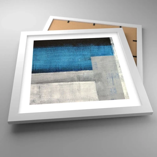 Poster in een witte lijst - Een poëtische compositie van grijs en blauw - 30x30 cm