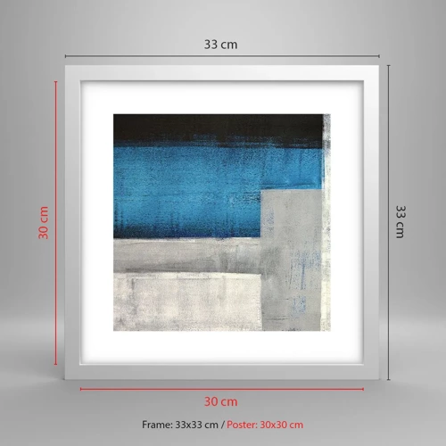 Poster in een witte lijst - Een poëtische compositie van grijs en blauw - 30x30 cm