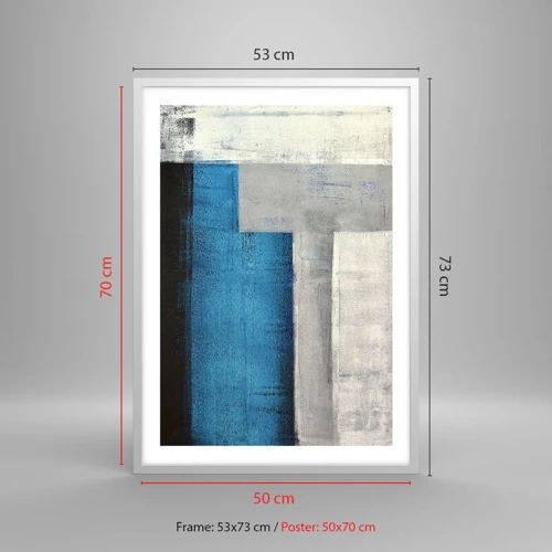 Poster in een witte lijst - Een poëtische compositie van grijs en blauw - 50x70 cm