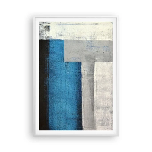 Poster in een witte lijst - Een poëtische compositie van grijs en blauw - 70x100 cm