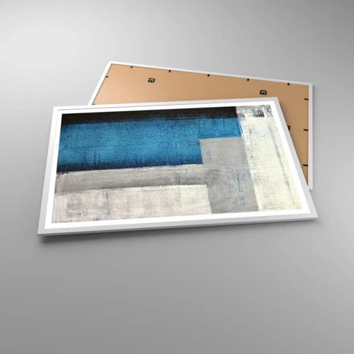 Poster in een witte lijst - Een poëtische compositie van grijs en blauw - 91x61 cm