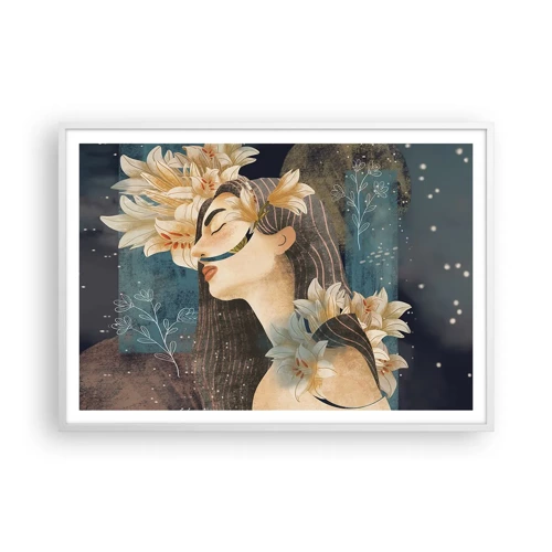 Poster in een witte lijst - Een sprookje over een prinses met lelies - 100x70 cm