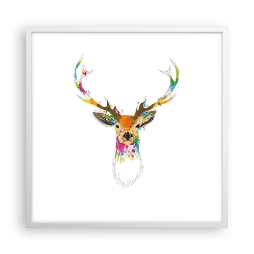 Poster in een witte lijst - Een zacht hert badend in kleur - 60x60 cm