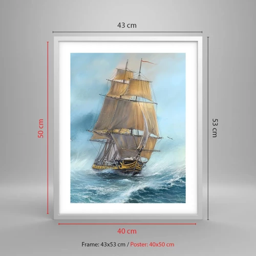 Poster in een witte lijst - Haasten over de golven - 40x50 cm