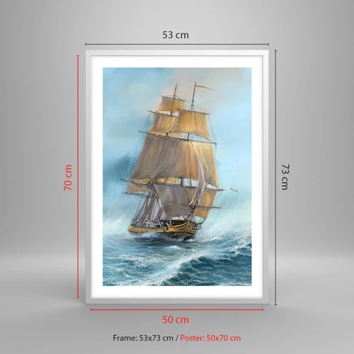 Poster in een witte lijst - Haasten over de golven - 50x70 cm