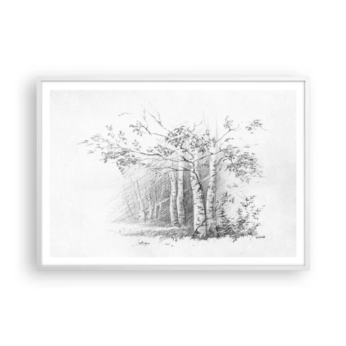 Poster in een witte lijst - Het licht van het berkenbos - 100x70 cm