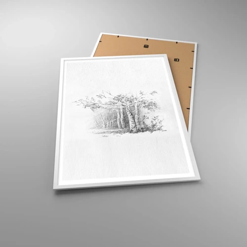 Poster in een witte lijst - Het licht van het berkenbos - 70x100 cm