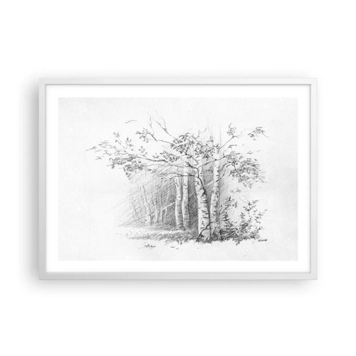 Poster in een witte lijst - Het licht van het berkenbos - 70x50 cm