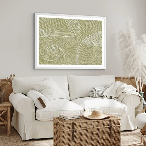 Poster in een witte lijst - Ingewikkelde abstractie in wit - 100x70 cm