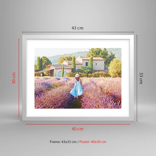 Poster in een witte lijst - Lavendel meisje - 40x30 cm