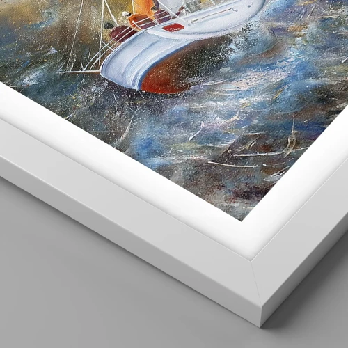 Poster in een witte lijst - Lopend op de golven  - 30x40 cm