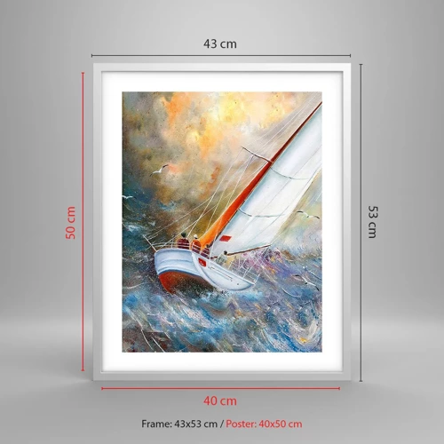 Poster in een witte lijst - Lopend op de golven  - 40x50 cm