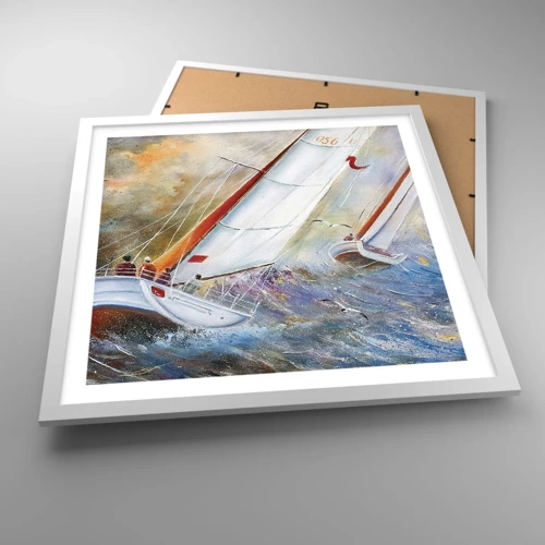 Poster in een witte lijst - Lopend op de golven  - 50x50 cm