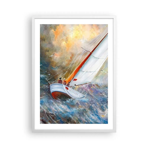 Poster in een witte lijst - Lopend op de golven  - 50x70 cm