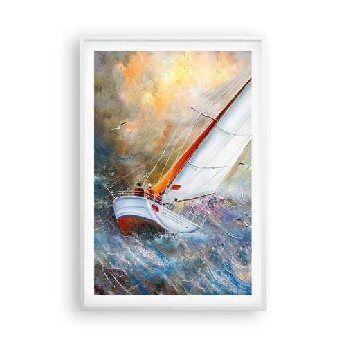 Poster in een witte lijst - Lopend op de golven  - 61x91 cm