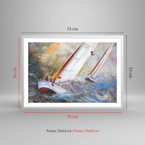 Poster in een witte lijst - Lopend op de golven  - 70x50 cm