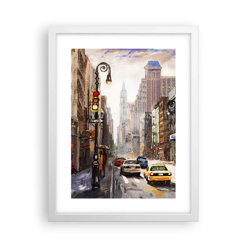 Poster in een witte lijst - New York - ook kleurrijk in de regen - 30x40 cm