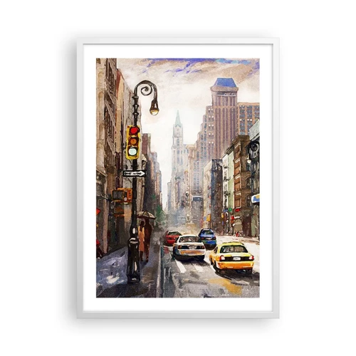 Poster in een witte lijst - New York - ook kleurrijk in de regen - 50x70 cm