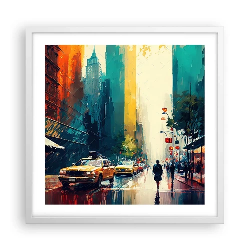 Poster in een witte lijst - New York – zelfs de regen is hier kleurrijk - 50x50 cm
