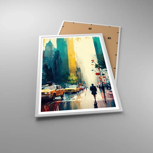 Poster in een witte lijst - New York – zelfs de regen is hier kleurrijk - 61x91 cm