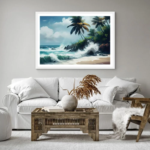 Poster in een witte lijst - Op een tropische kust - 40x40 cm