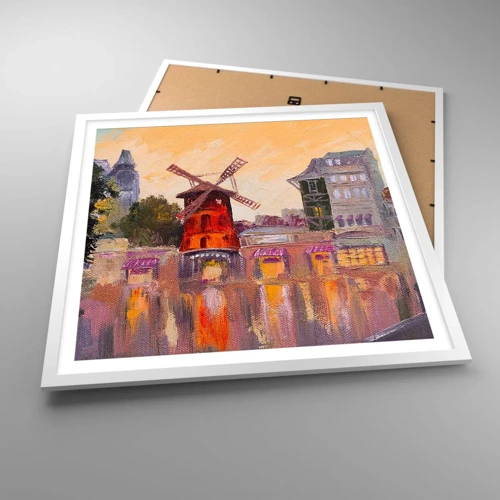Poster in een witte lijst - Parijse iconen – Moulin Rouge - 60x60 cm