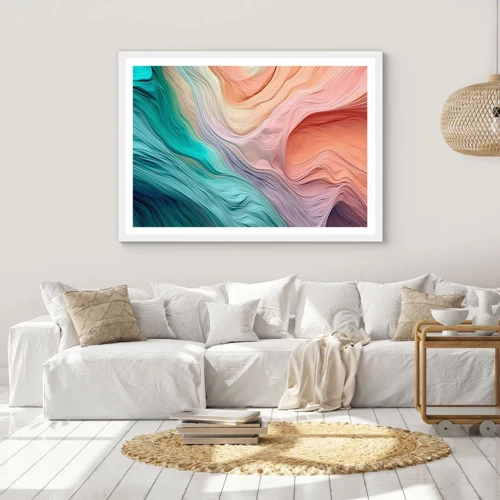 Poster in een witte lijst - Regenboog golf - 70x50 cm